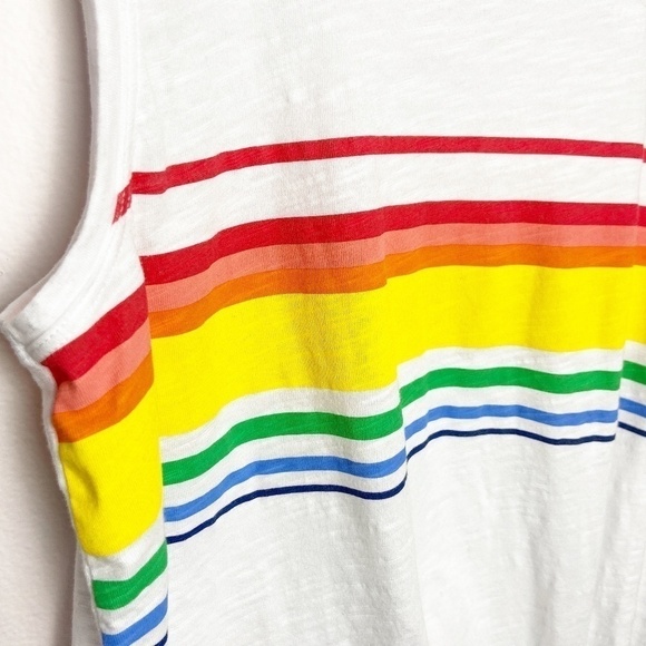 SO | Rainbow Striped Graphic White Tank Top Small - Picture 3 of 5